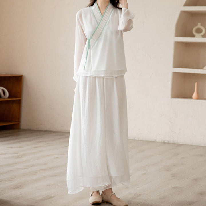 Buddha Stones Retro Prayer Zen Spiritual Meditation Practice Chiffon Clothing Women's Set - image 14