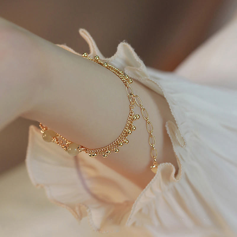 Buddha Stones 14K Gold Plated 2 Layers Hetian Jade Bead Luck Prosperity Bracelet - image 4