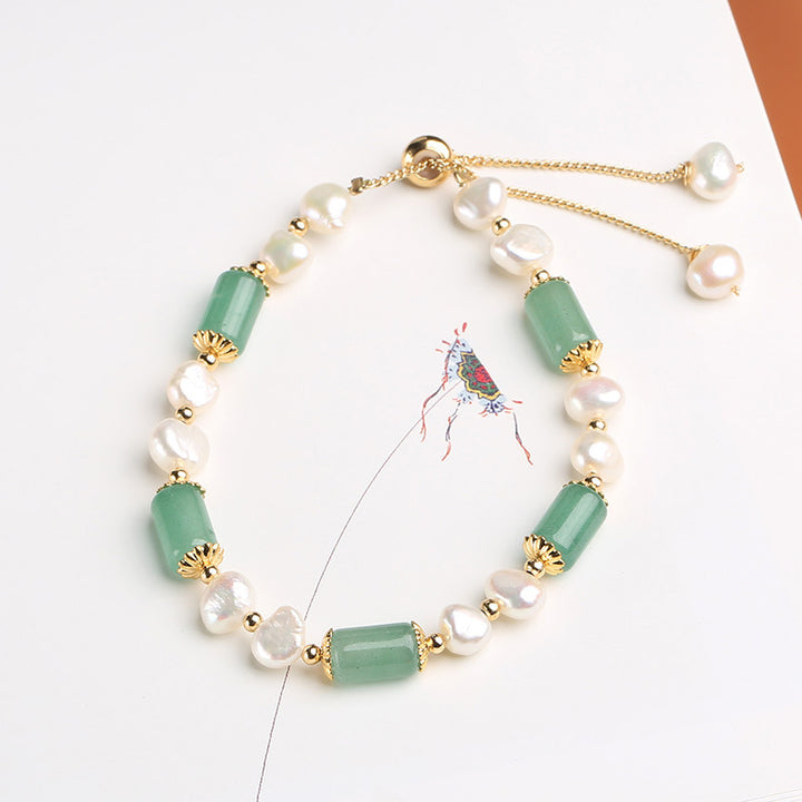 Buddha Stones Green Aventurine Pearl Pink Crystal Bead Luck Bracelet - image 4