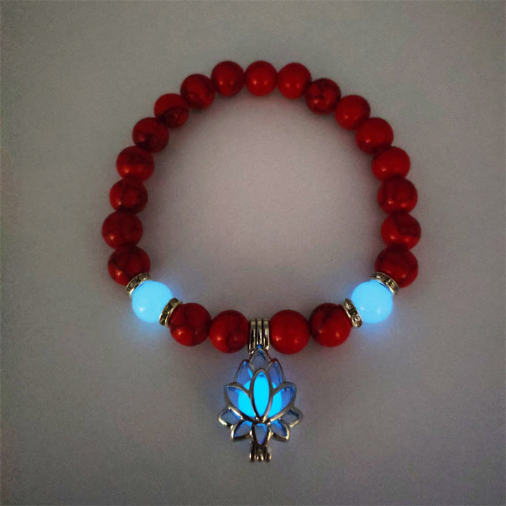 Buddha Stones Tibetan Turquoise Glowstone Luminous Bead Lotus Protection Bracelet - Red Turquoise Blue Light - image 11