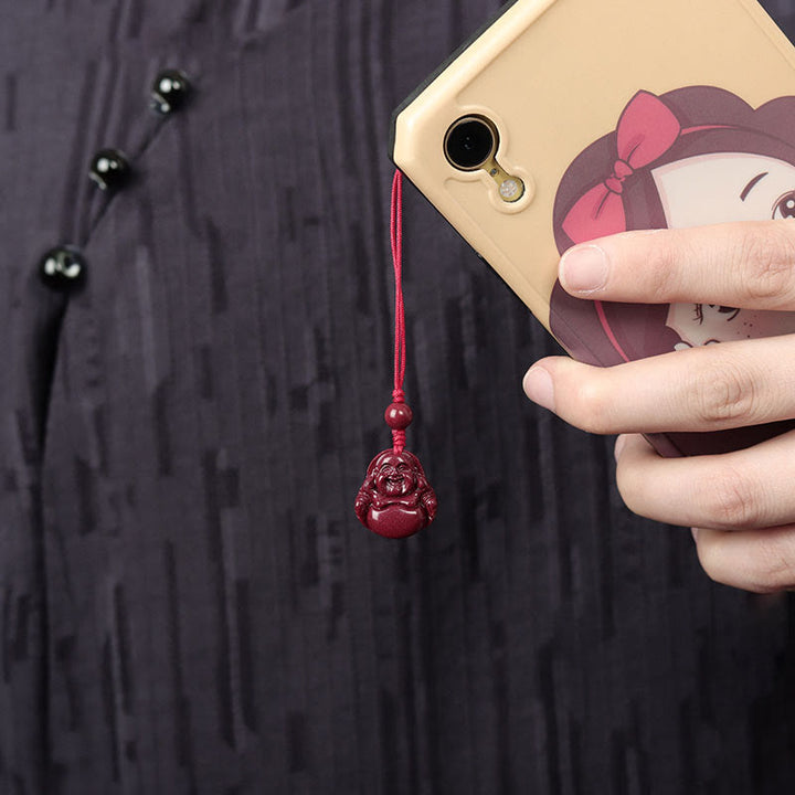 Buddha Stones Laughing Buddha Cinnabar Blessing Necklace Pendant Phone Hanging Decoration Key Chain - image 6