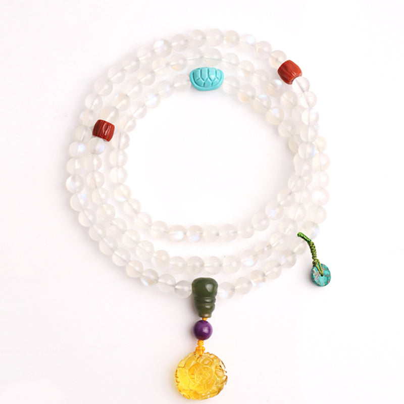 Buddha Stones 108 Mala Beads Moonstone Amber Lotus Turquoise Crystal Healing Bracelet - image 8