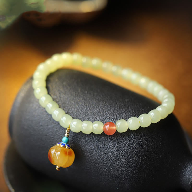 Natural Hetian Jade Pumpkin Amber Red Agate Crystal Prosperity Bracelet - image 1
