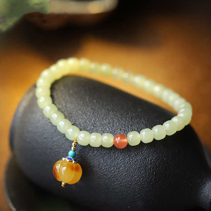 Natural Hetian Jade Pumpkin Amber Red Agate Crystal Prosperity Bracelet - image 1