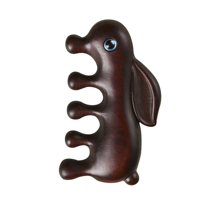 Small Leaf Red Sandalwood Green Sandalwood Lovely Bunny Relaxation Massage Comb - image 4