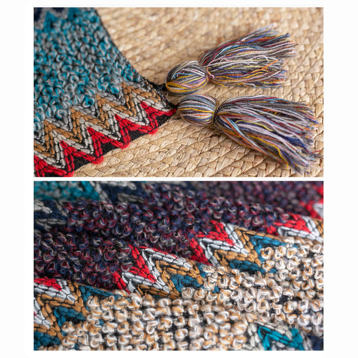 Buddha Stones Tibetan Shawl Blue Beige Red Wavy Pattern Winter Warm Tassel Scarf - image 14