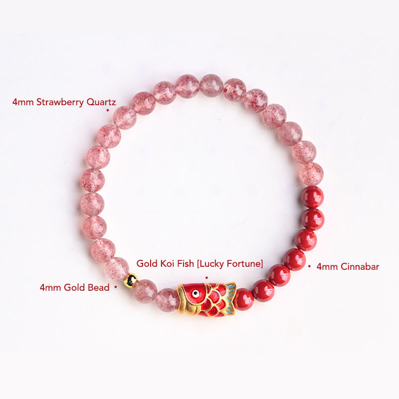 Buddha Stones Natural Strawberry Quartz Cinnabar Lucky Koi Fish Healing Bracelet - image 25