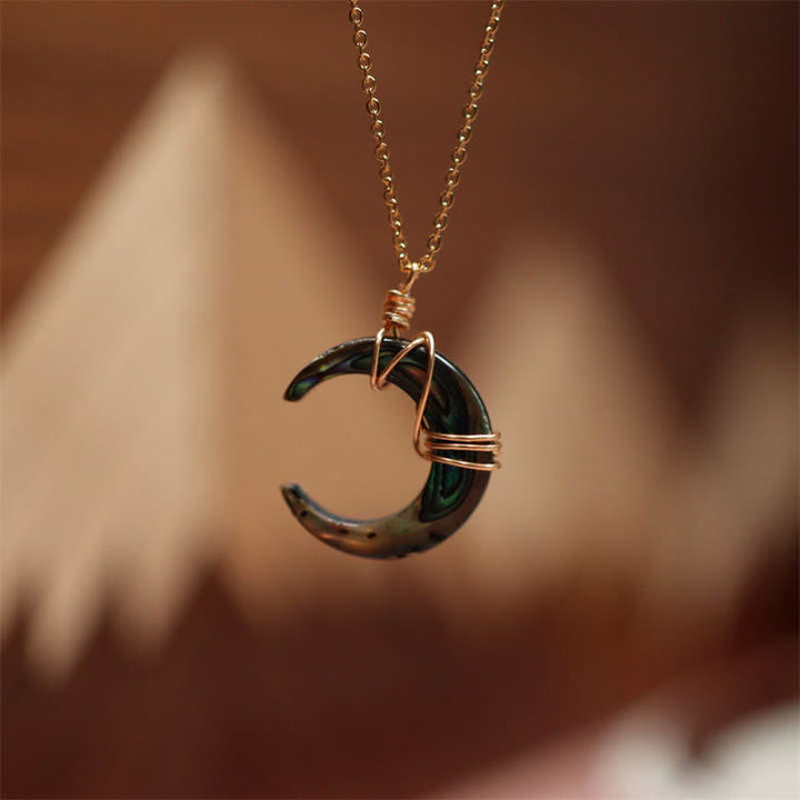 Buddha Stones Natural Tridacna Stone Crescent Moon Blessing Necklace Pendant - image 11