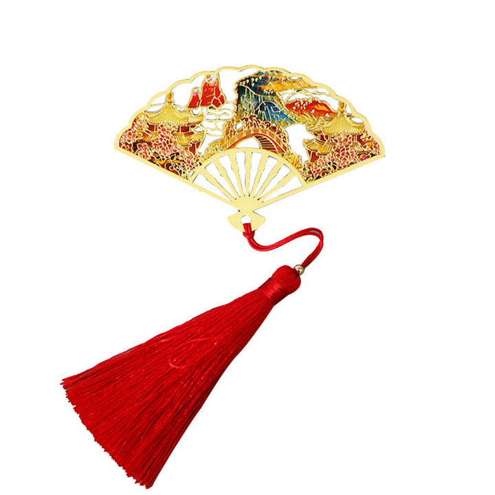 Buddha Stones Traditional Butterfly Lotus Flower Crane Dragon Phoenix Fox Koi Fish New Beginning Metal Brass Hollow Fan Bookmarks - image 21