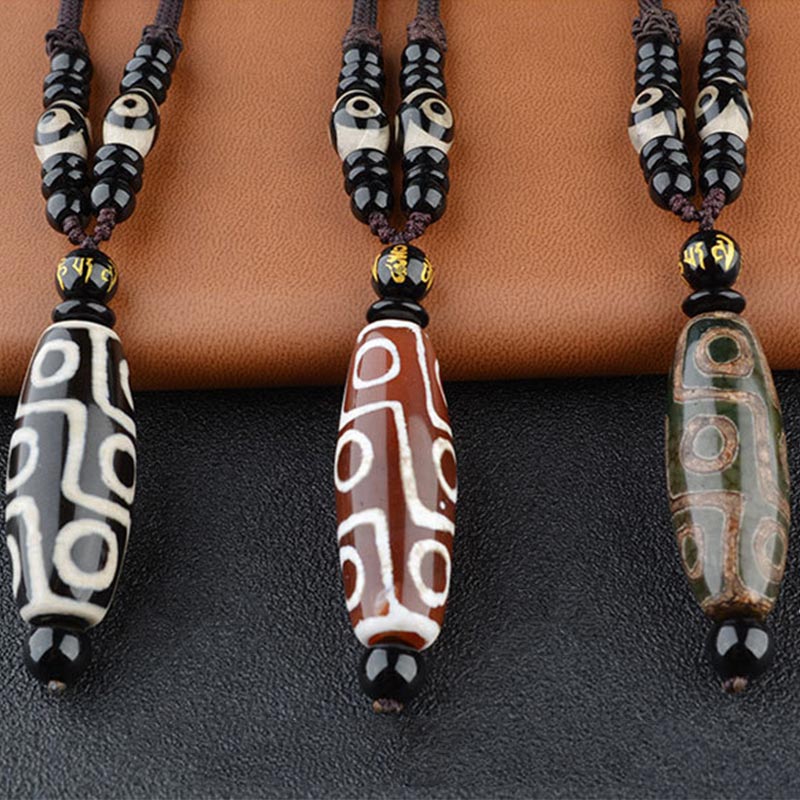 Buddha Stones Nine-Eye Dzi Bead Wealth Protection Necklace - image 9