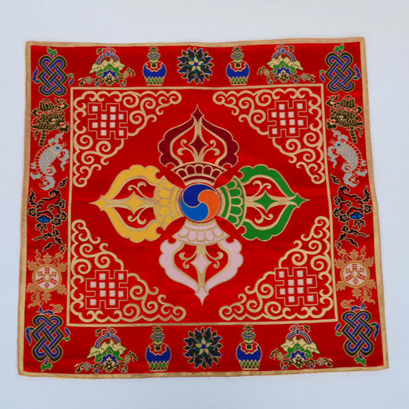 Flower Endless Knot Prayer Altar Mat Healing Meditation 8 Auspicious Symbols Mat Table Runner - Endless Knot - Red - image 25