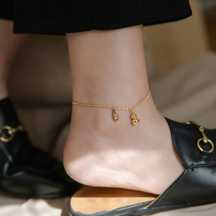 Buddha Stones 18k Gold Plated Copper Lucky Gourd Design Wealth Buckle Anklet - image 9