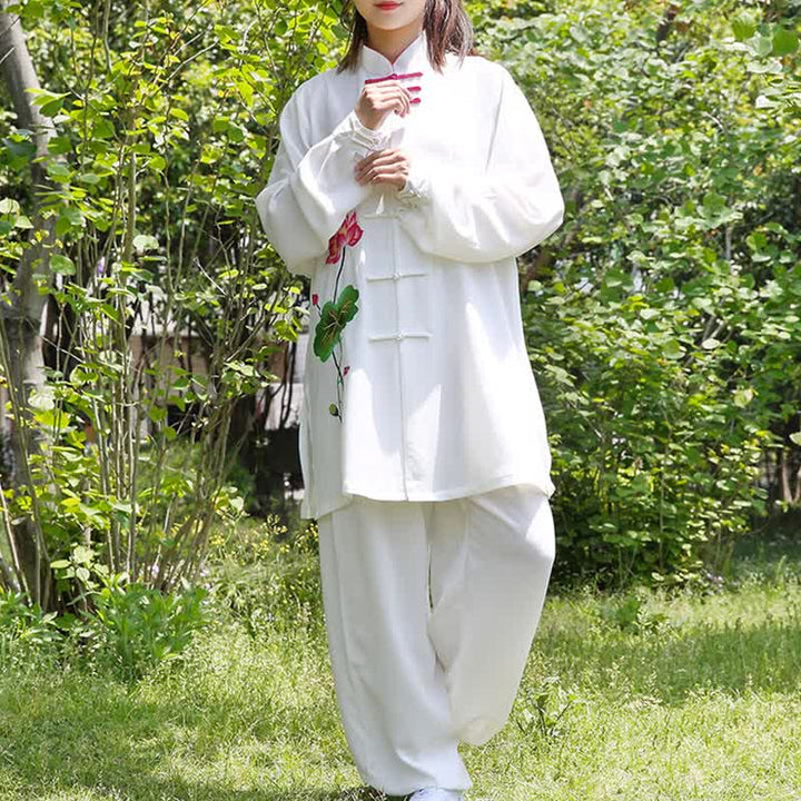 Buddha Stones Lotus Flower Leaf Pattern Tai Chi Meditation Prayer Spiritual Zen Practice Clothing Women's Set - image 8