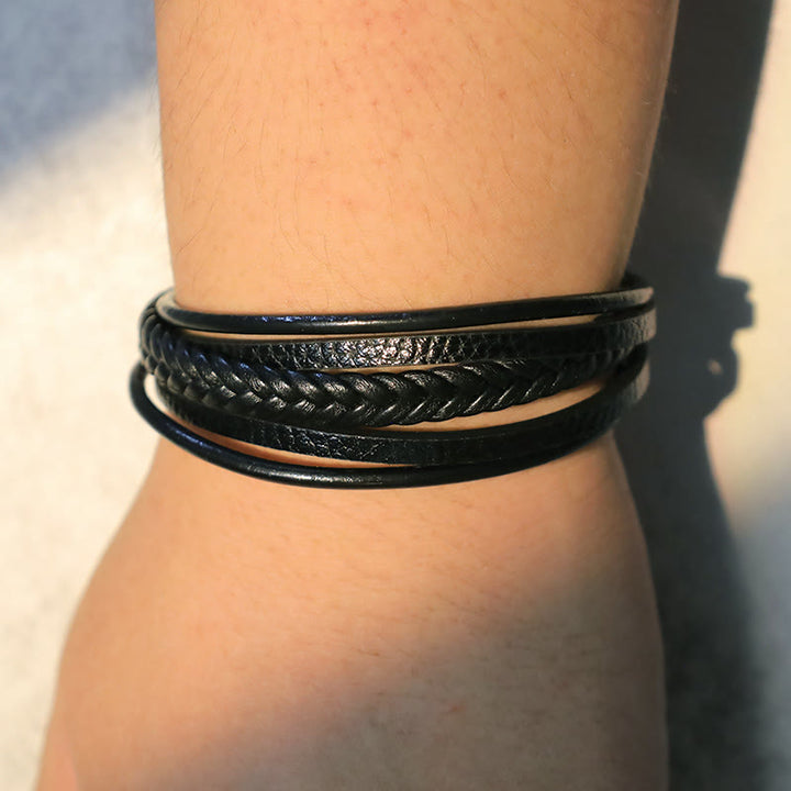 Buddha Stones Natural Lava Rock Black Onyx Bead Leather Bracelet - image 16