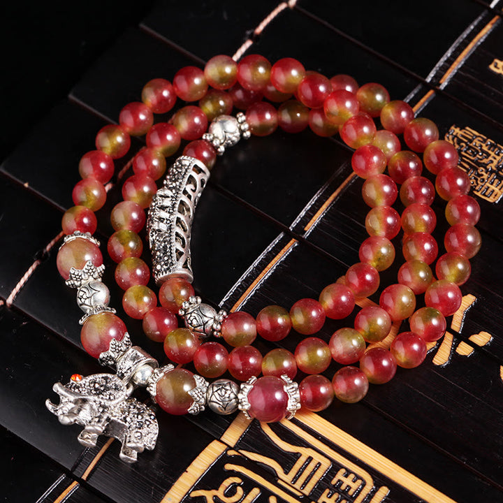 Buddha Stones Natural Watermelon Tourmaline PiXiu Elephant Positive Triple Wrap Bracelet - image 8