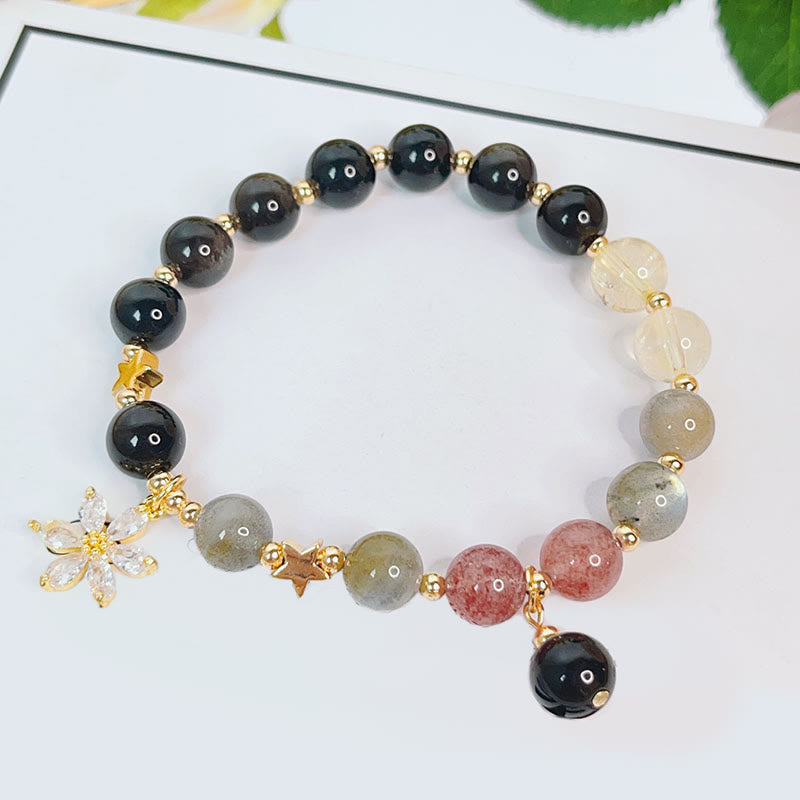 Buddha Stones Natural Silver Sheen Obsidian Love Heart Star Flower Protection Bracelet - image 12