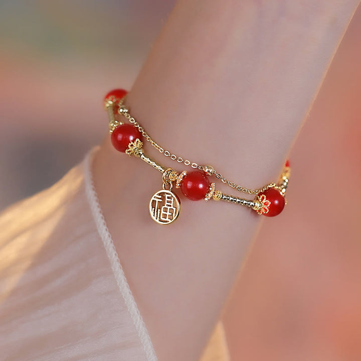 Buddha Stones Red Agate Fu Character Charm Self-acceptance Bracelet - image 2