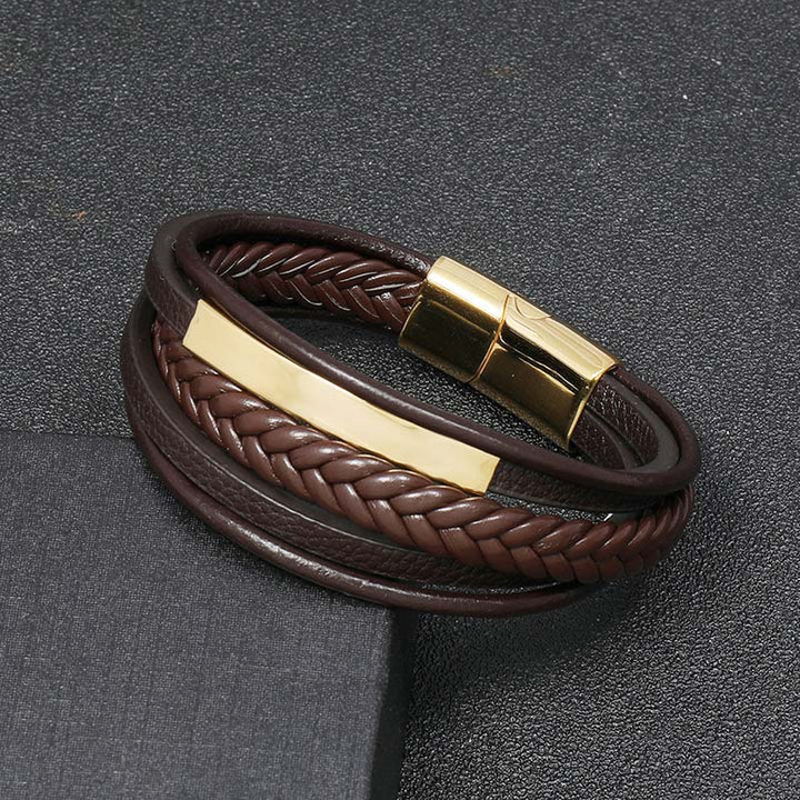 Buddha Stones Simple Design Titanium Steel Leather Luck Bracelet - image 1