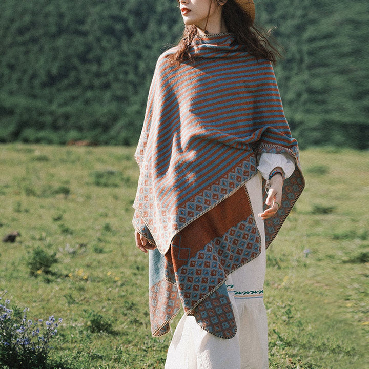 Buddha Stones Tibetan Shawl Striped Diamond Pattern Winter Warm Soft Scarf - image 10