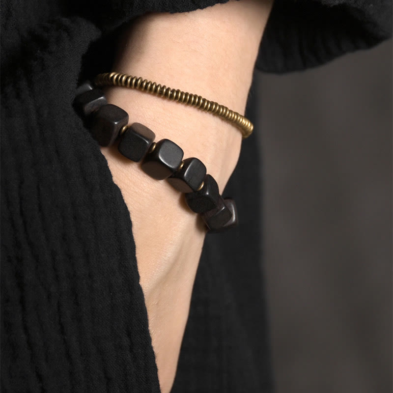 Buddha Stones Tibetan Ebony Wood Copper Peace Double Wrap Bracelet - image 2