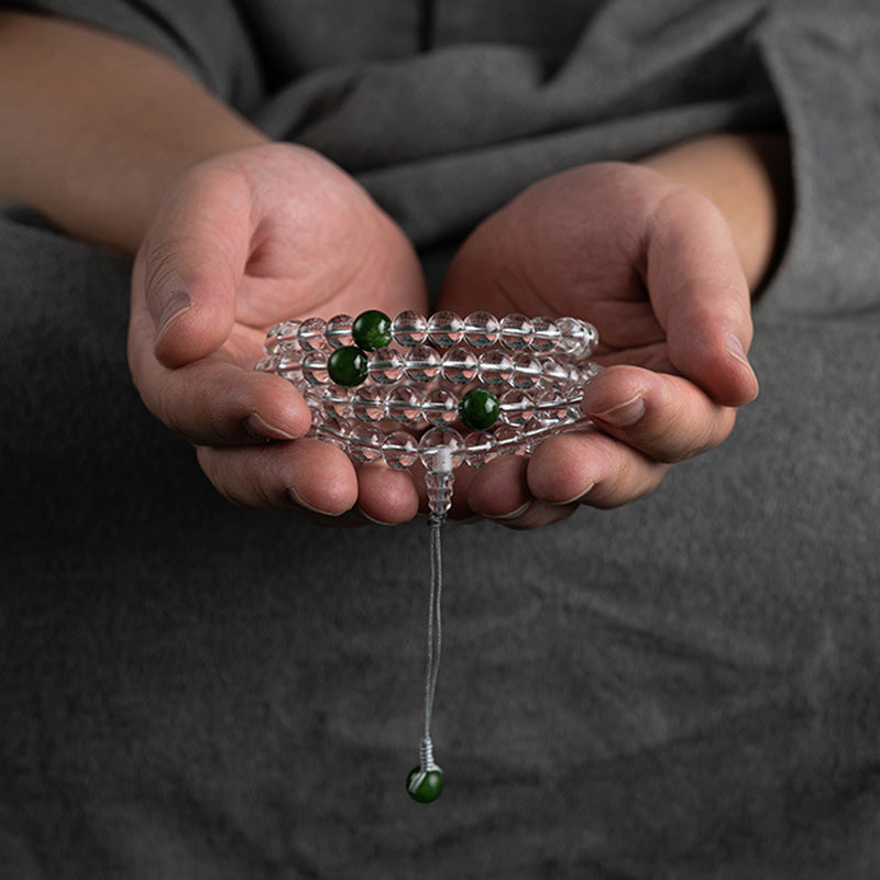 Buddha Stones 108 Beads White Crystal Jade Meditation Bracelet Mala - image 0