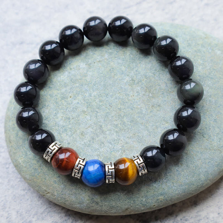 Natural Black Obsidian Tricolor Tiger Eye Strength Bracelet - image 6