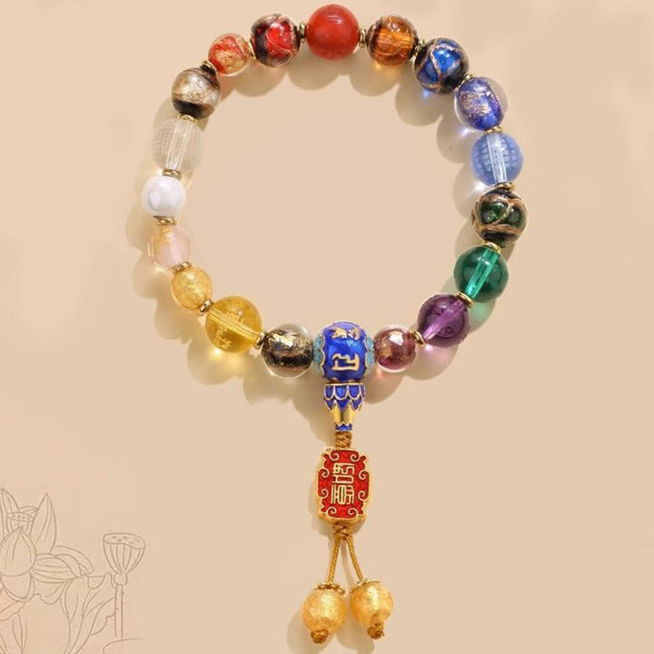 Buddha Stones Tibetan Colorful Incense Ash Liuli Glass Bead Om Mani Padme Hum Dorje Vajra 18 Beads Wrist Mala - image 1