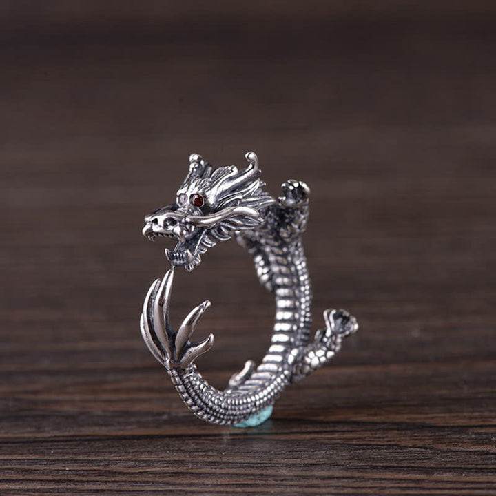 Buddha Stones 925 Sterling Silver Dragon Luck Protection Ring - image 4