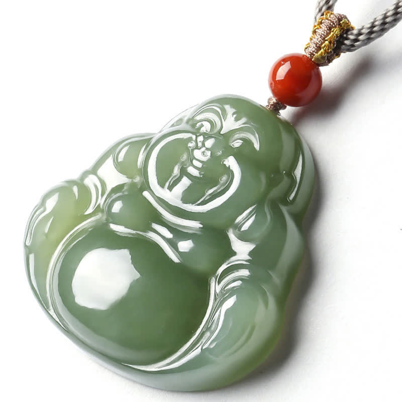 Buddha Stones Laughing Buddha Hetian Jade Abundance Necklace String Pendant - image 9