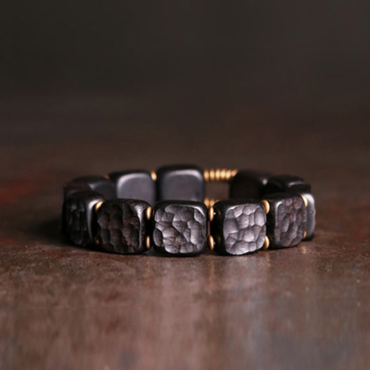 Buddha Stones Retro Ebony Wood Texture Style Copper Peace Balance Bracelet - 17-17.5cm - image 0