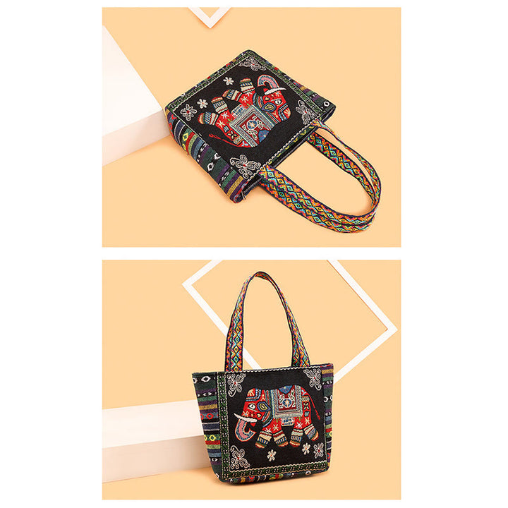 Buddha Stones Elephant Butterfly Embroidered Large Capacity Canvas Tote Bag Shoulder Bag - image 17