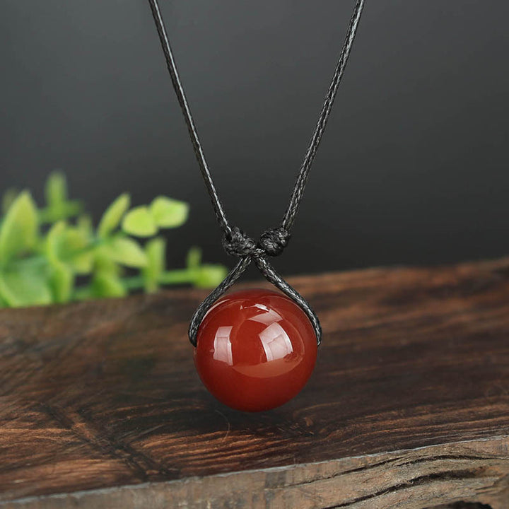 Buddha Stones Red Agate Bead Confidence Leather Rope Necklace Pendant - Red Agate(Confidence♥Calm) - image 0