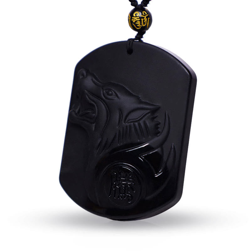 Buddha Stones Black Obsidian Stone Wolf Purification Pendant Necklace - image 2