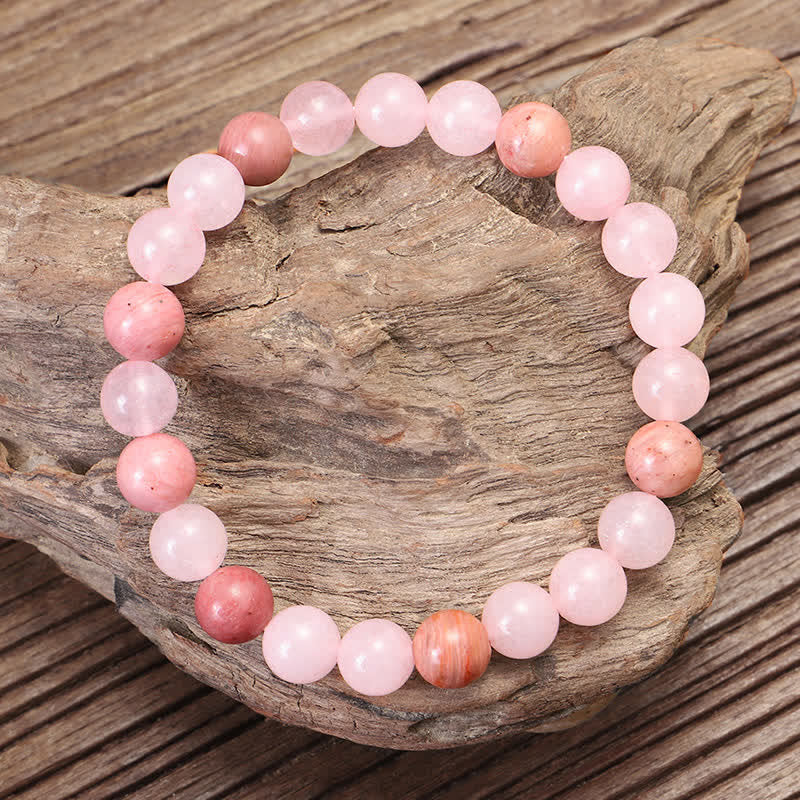 Buddha Stones 108 Mala Beads Pink Crystal Love Tassel Bracelet - image 4