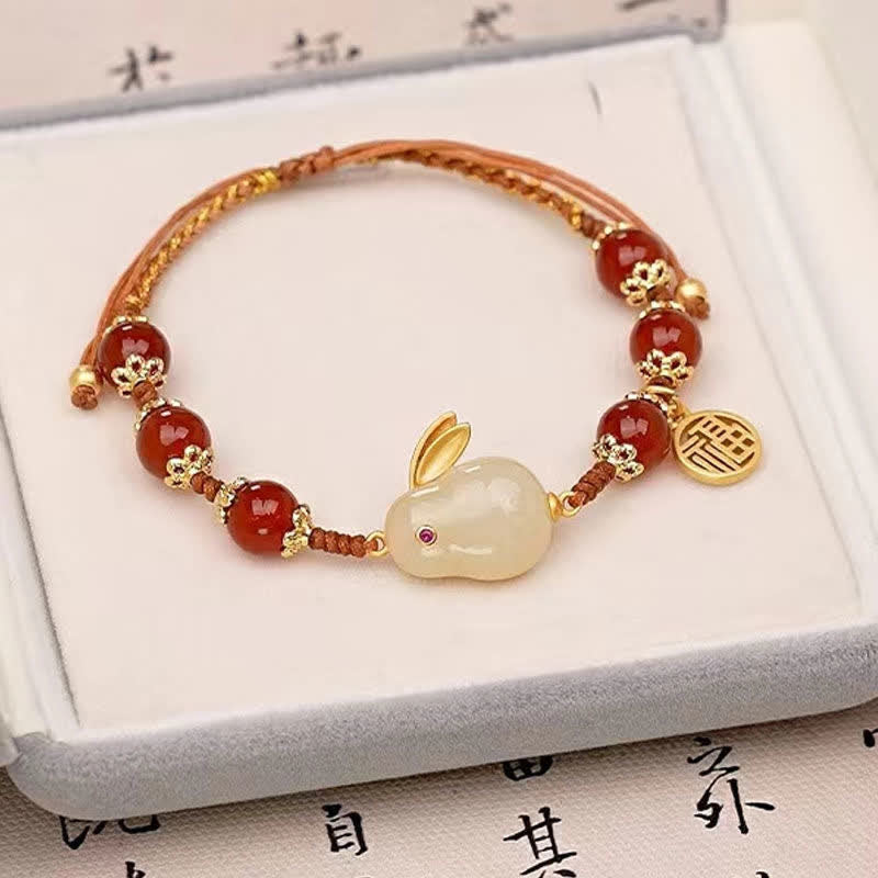 Year of the Rabbit Red Agate Jade Bunny Confidence String Bracelet - Red Agate(Confidence♥Calm) - image 3