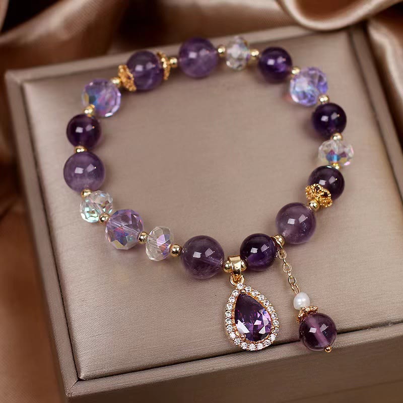 Natural Amethyst Zircon Love Heart Healing Soul Charm Bracelet - image 3