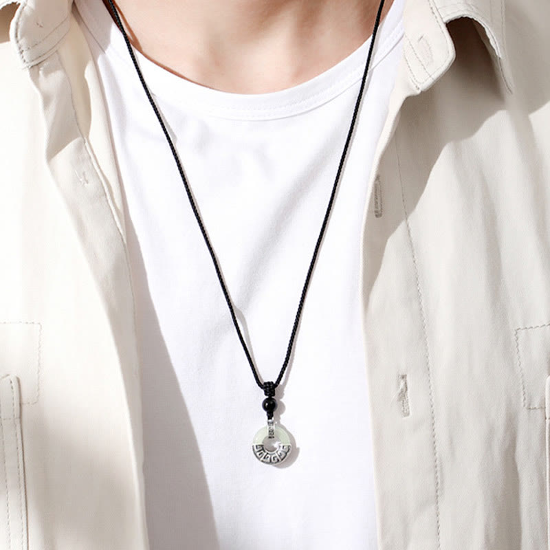 Buddha Stones 925 Sterling Silver Natural Hetian Jade Peace Buckle Prosperity Necklace Pendant - image 6