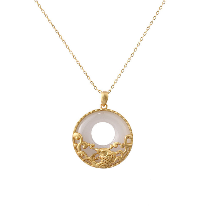 Buddha Stones White Jade Koi Fish Titanium Steel Prosperity Necklace Pendant - Koi Fish (Luck ♥ Prosperity) - image 0