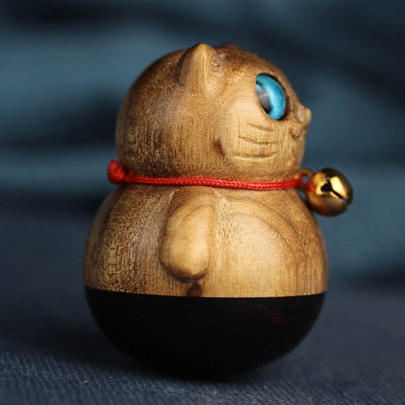 Buddha Stones Mini Lucky Cat Kitten Phoebe Zhennan Wood Blessing Decoration - image 12