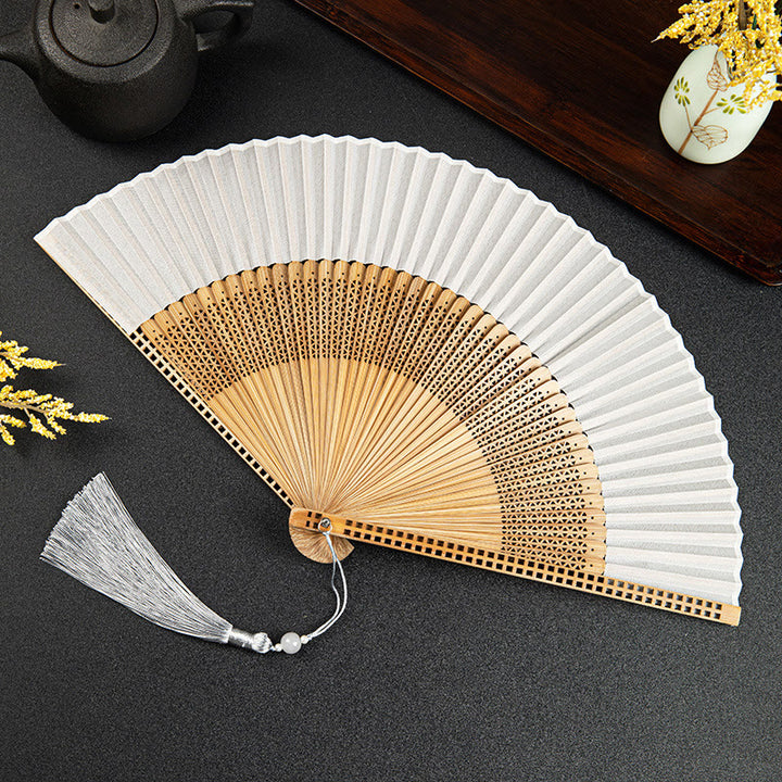 Buddha Stones Vintage Handheld Folding Fan With Bamboo Frames - image 16
