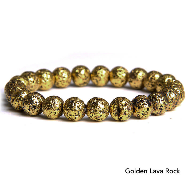 Natural Agate Stone Crystal Balance Beaded Bracelet - Golden Lava Rock - image 47