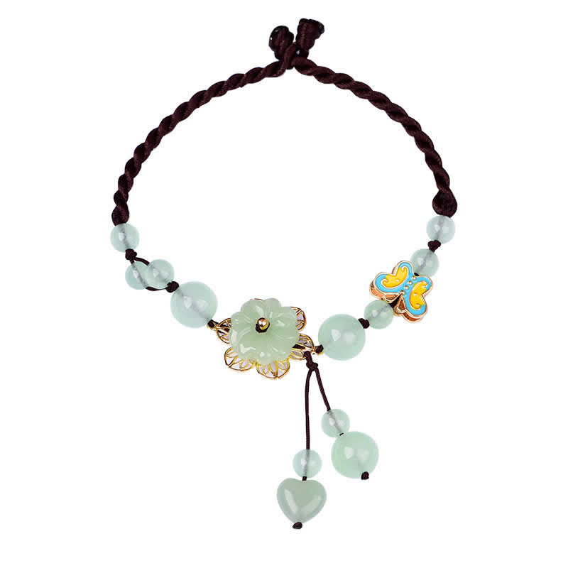 Buddha Stones Flower Jade Butterfly Luck Abundance Charm Anklet - image 4