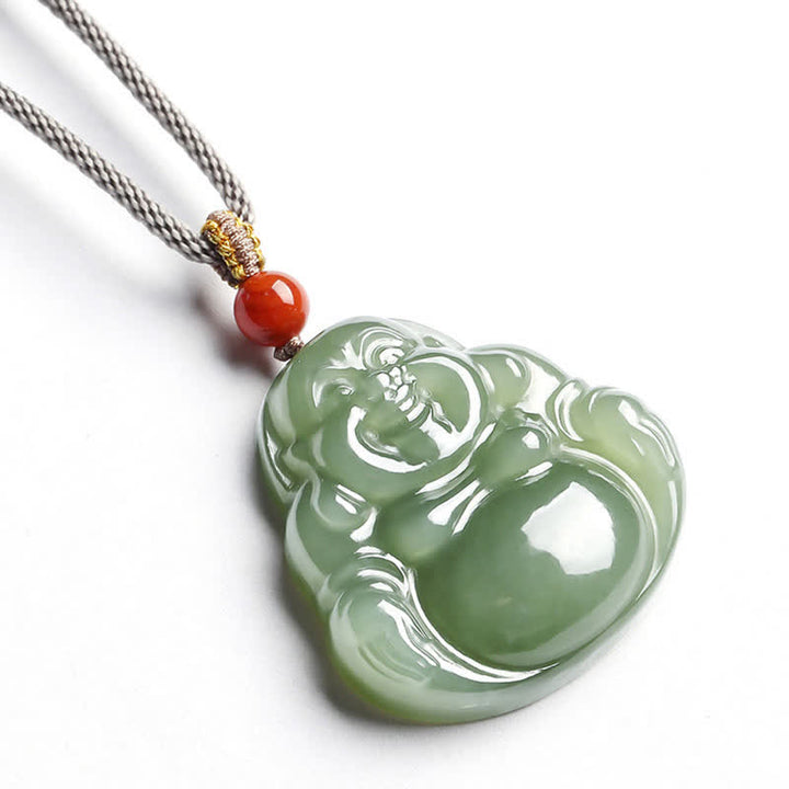 Buddha Stones Laughing Buddha Hetian Jade Abundance Necklace String Pendant - image 11