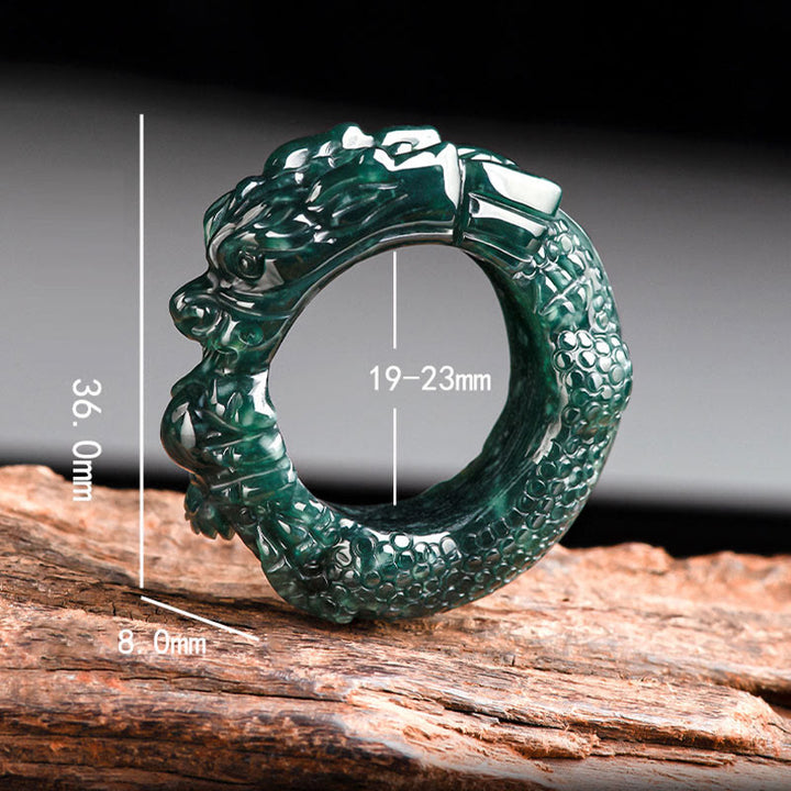 Buddha Stones Natural Cyan Jade Dragon Carved Success Ring - image 8