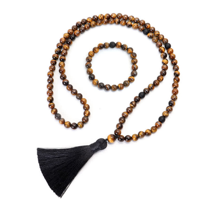 Buddha Stones 108 Beads Mala Tiger Eye Protection Tassel Bracelet - image 10