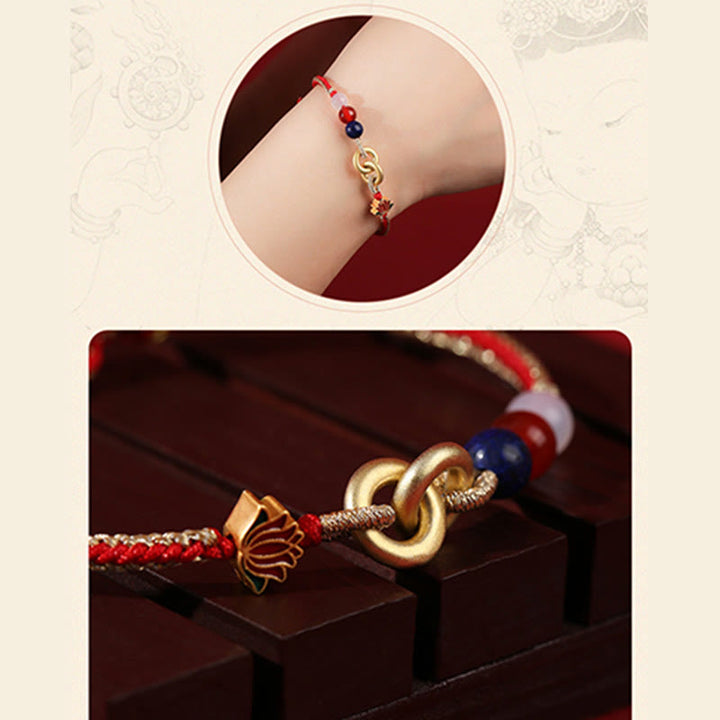 Buddha Stones 925 Sterling Silver Double Peace Buckle Lotus Auspicious Bracelet - image 9