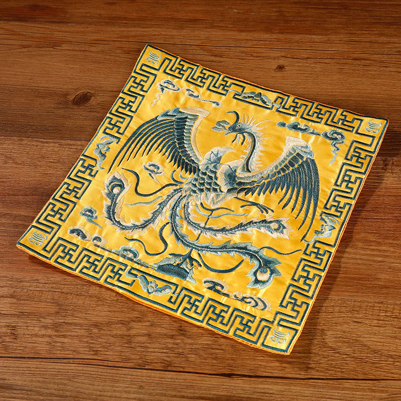 Buddha Stones Crane Phoenix Dragon Kirin Embroidered Cup Mat Pad Tea Cup Coaster Square Kung Fu Tea Mat - Yellow Phoenix - image 16