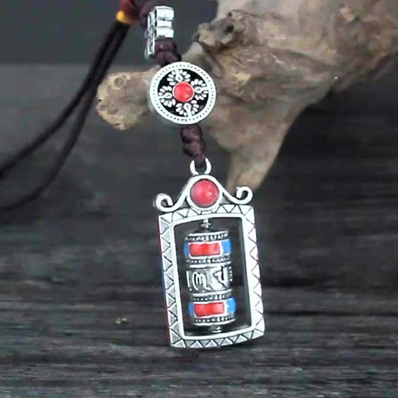 Buddha Stones Six True Words Prayer Wheel Rotation Knot Blessing Keychain Decoration - image 5