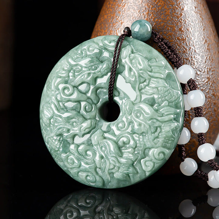 Buddha Stones Year of the Dragon Natural Jade Nine Dragons Peace Buckle Protection Necklace Pendant - Dragon(Protection♥Success) - image 0