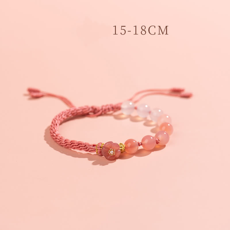 Buddha Stones Natural Gradient Agate Reincarnation Knot Peach Blossom Wealth Luck Handmade String Bracelet - Pink Rope(Wrist Circumference 15-18cm) - image 11